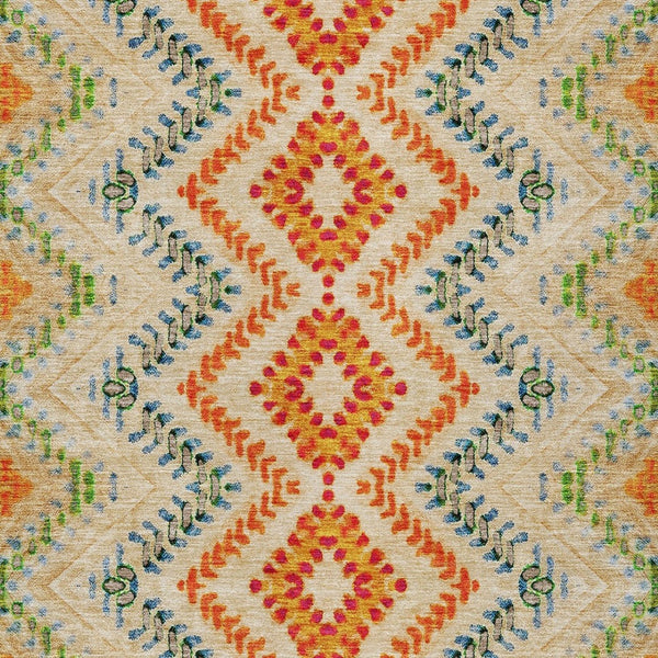 Homeroots 3' Geometric Beige Orange And Red Washable Area Rug For Indoor And Outdoor Spaces, Durable Design 8' X 10' Polyester 581524