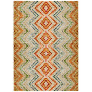 HomeRoots 9' Geometric Washable Area Rug in Warm Beige, Orange, and Red for Indoor and Outdoor Spaces 9' X 12' 581525