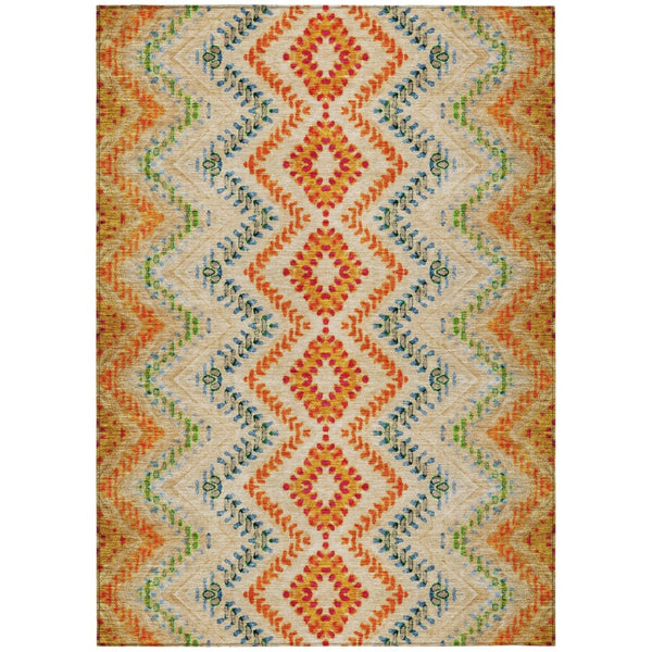 HomeRoots 9' Geometric Washable Area Rug in Warm Beige, Orange, and Red for Indoor and Outdoor Spaces 9' X 12' 581525