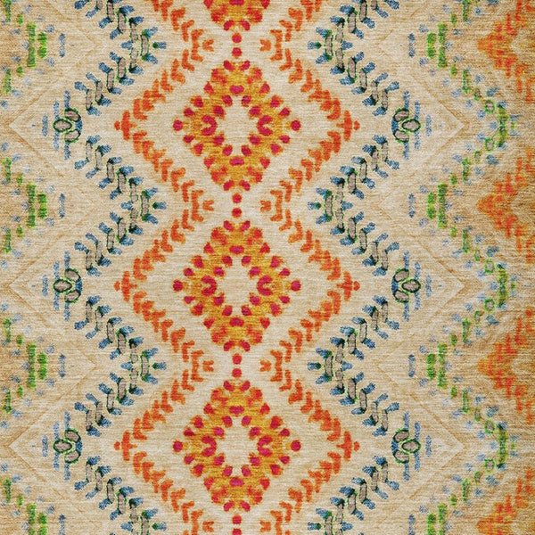 Homeroots 3' Geometric Beige Orange And Red Washable Area Rug For Indoor And Outdoor Spaces, Durable Design 9' X 12' Polyester 581525