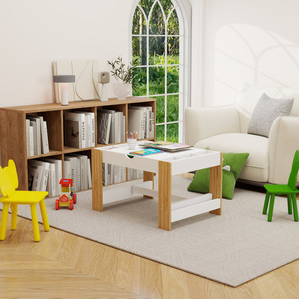 English Elm Kids 2-In-1 Play Table With 7 Storage Spaces, Lego-Compatible Surface, Modern Design For Creative Play W282P182331