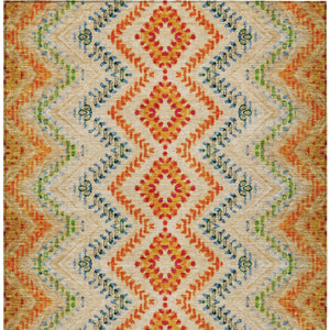 Homeroots 3' Geometric Beige Orange And Red Washable Area Rug For Indoor And Outdoor Spaces, Durable Design 10' X 14' Polyester 581526