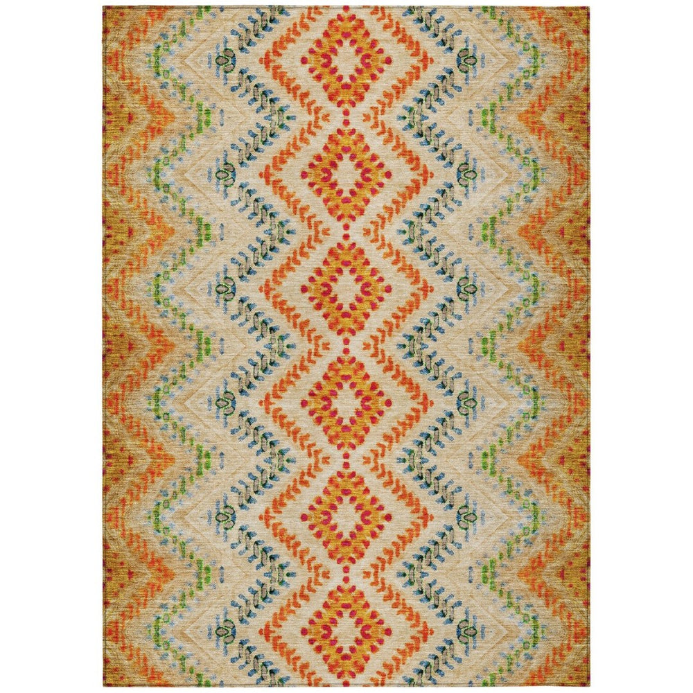 HomeRoots 5' Geometric Area Rug in Beige, Orange, and Red – Durable, Washable, Perfect for Indoor & Outdoor Use 10' X 14' 581526