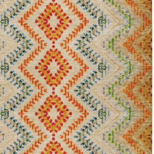 Homeroots 3' Geometric Beige Orange And Red Washable Area Rug For Indoor And Outdoor Spaces, Durable Design 10' X 14' Polyester 581526