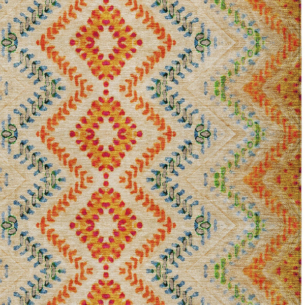 Homeroots 3' Geometric Beige Orange And Red Washable Area Rug For Indoor And Outdoor Spaces, Durable Design 10' X 14' Polyester 581526
