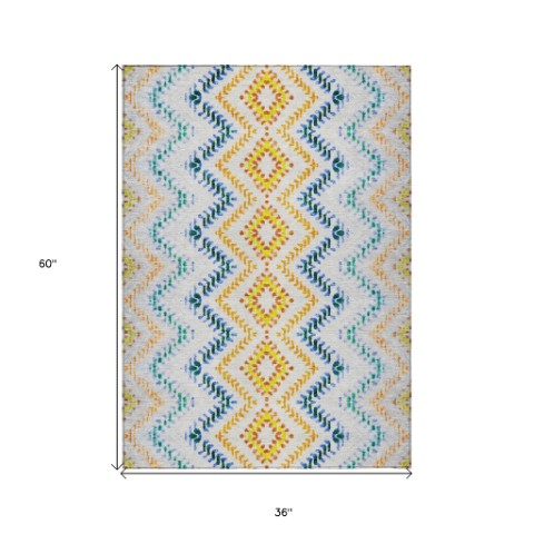 Homeroots 3' Geometric Beige Orange And Red Washable Area Rug For Indoor And Outdoor Spaces, Durable Design 3' X 5' Polyester 581527