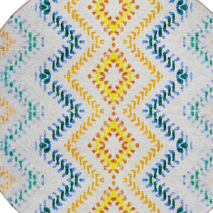 Homeroots 3' Geometric Beige Orange And Red Washable Area Rug For Indoor And Outdoor Spaces, Durable Design 8' Round Polyester 581529