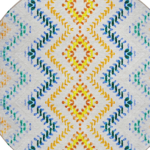 Homeroots 3' Geometric Beige Orange And Red Washable Area Rug For Indoor And Outdoor Spaces, Durable Design 8' Round Polyester 581529