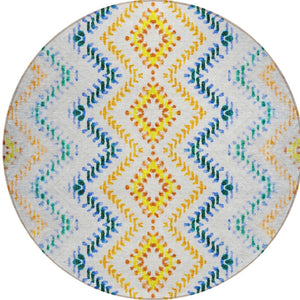 Homeroots 3' Geometric Beige Orange And Red Washable Area Rug For Indoor And Outdoor Spaces, Durable Design 8' Round Polyester 581529