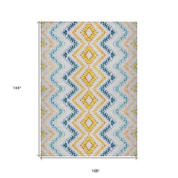 Homeroots 3' Geometric Beige Orange And Red Washable Area Rug For Indoor And Outdoor Spaces, Durable Design 9' X 12' Polyester 581531