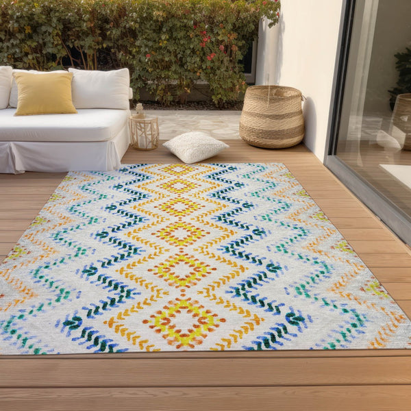 Homeroots 3' Geometric Beige Orange And Red Washable Area Rug For Indoor And Outdoor Spaces, Durable Design 9' X 12' Polyester 581531