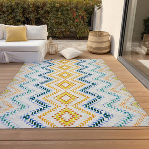 Homeroots 3' Geometric Beige Orange And Red Washable Area Rug For Indoor And Outdoor Spaces, Durable Design 10' X 14' Polyester 581532
