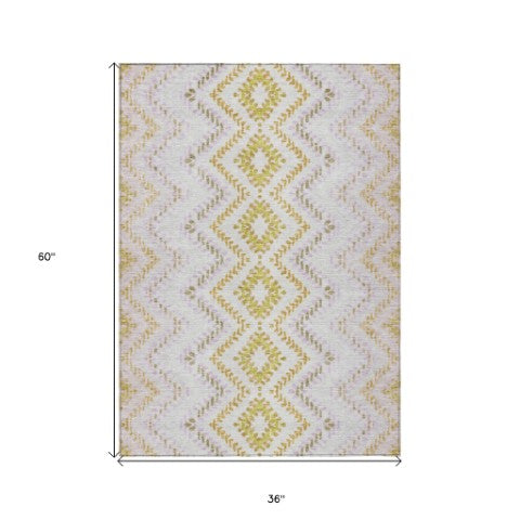 Homeroots 3' Geometric Beige Orange And Red Washable Area Rug For Indoor And Outdoor Spaces, Durable Design 3' X 5' Polyester 581533