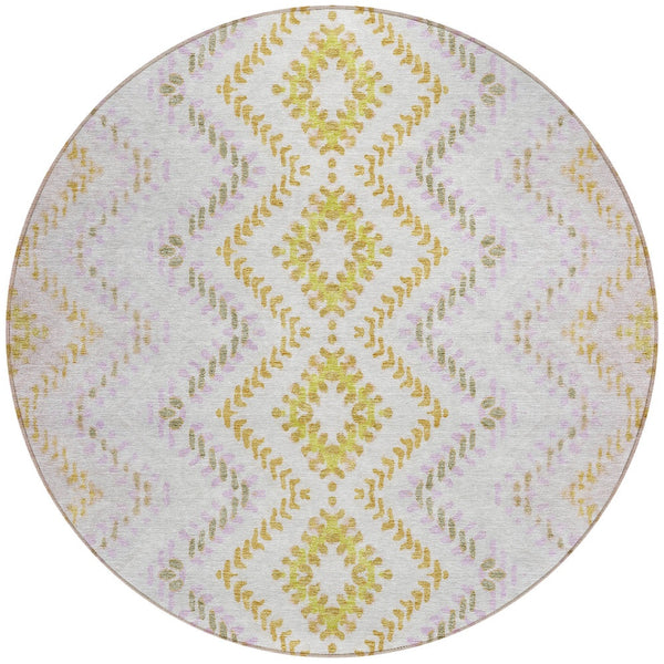 Homeroots 3' Geometric Beige Orange And Red Washable Area Rug For Indoor And Outdoor Spaces, Durable Design 8' Round Polyester 581535