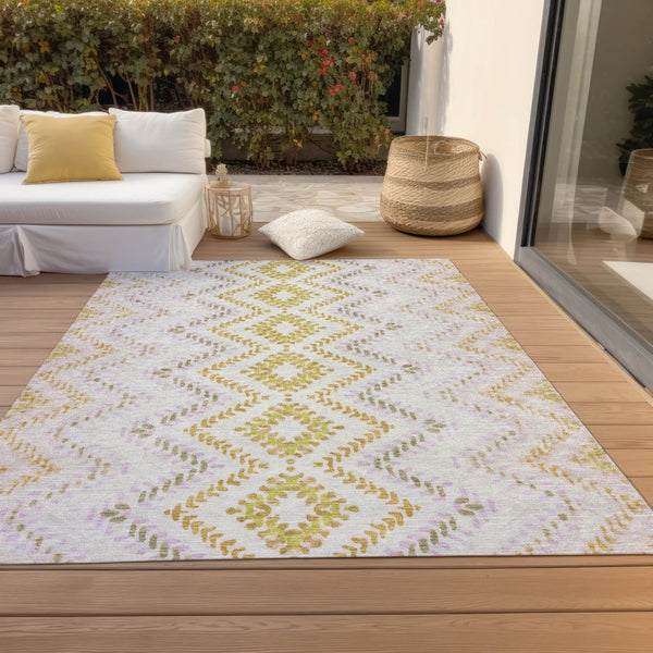 Homeroots 3' Geometric Beige Orange And Red Washable Area Rug For Indoor And Outdoor Spaces, Durable Design 8' X 10' Polyester 581536