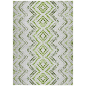 Homeroots 3' Stylish Green And Ivory Geometric Washable Area Rug For Indoor And Outdoor Spaces, Durable Design 5' X 8' Polyester 581540