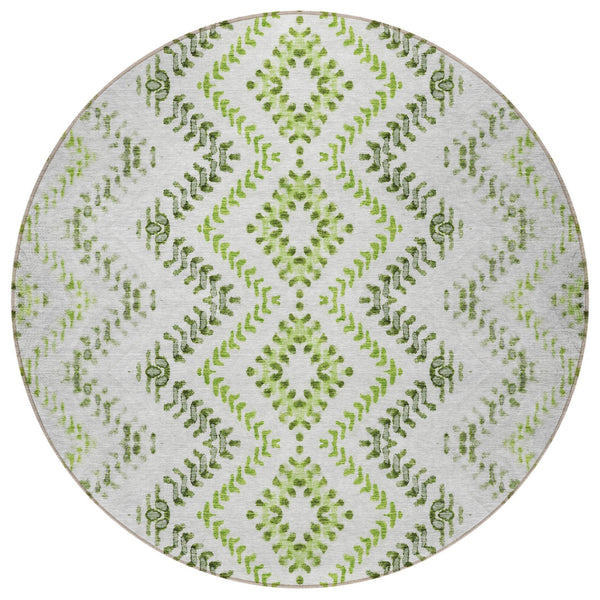 Homeroots 3' Stylish Green And Ivory Geometric Washable Area Rug For Indoor And Outdoor Spaces, Durable Design 8' Round Polyester 581541