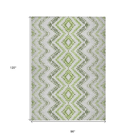 Homeroots 3' Stylish Green And Ivory Geometric Washable Area Rug For Indoor And Outdoor Spaces, Durable Design 8' X 10' Polyester 581542