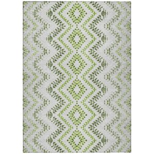 HomeRoots 5' Modern Geometric Washable Area Rug in Green, Ivory, and Gray for Indoor/Outdoor Versatility 8' X 10' 581542
