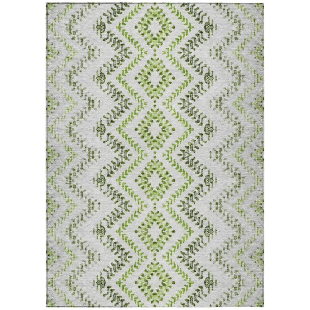 HomeRoots 9' Modern Geometric Washable Area Rug in Green, Ivory, and Gray – Perfect for Indoor & Outdoor Spaces 9' X 12' 581543