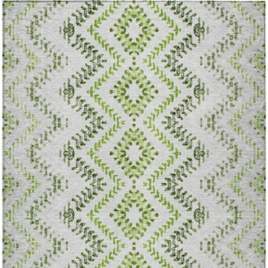 Homeroots 3' Stylish Green And Ivory Geometric Washable Area Rug For Indoor And Outdoor Spaces, Durable Design 10' X 14' Polyester 581544