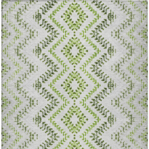 Homeroots 3' Stylish Green And Ivory Geometric Washable Area Rug For Indoor And Outdoor Spaces, Durable Design 10' X 14' Polyester 581544
