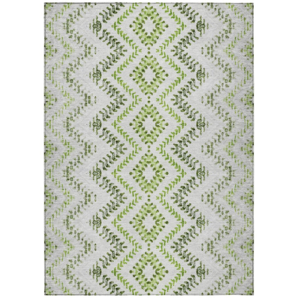 HomeRoots 5' Modern Geometric Washable Area Rug in Green, Ivory, and Gray for Indoor/Outdoor Versatility 10' X 14' 581544