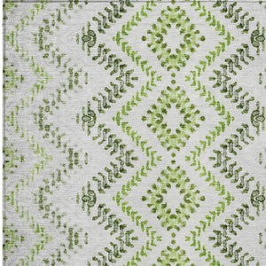 Homeroots 3' Stylish Green And Ivory Geometric Washable Area Rug For Indoor And Outdoor Spaces, Durable Design 10' X 14' Polyester 581544