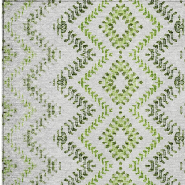 Homeroots 3' Stylish Green And Ivory Geometric Washable Area Rug For Indoor And Outdoor Spaces, Durable Design 10' X 14' Polyester 581544