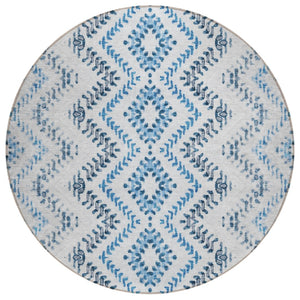 HomeRoots 5' Modern Geometric Washable Indoor/Outdoor Area Rug in Navy and Denim Blues for Versatile Spaces 8' Round 581547