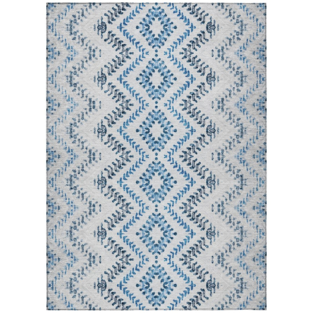 HomeRoots 5' Modern Geometric Washable Indoor/Outdoor Area Rug in Navy and Denim Blues for Versatile Spaces 8' X 10' 581548