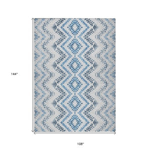 Homeroots 3' Stylish Green And Ivory Geometric Washable Area Rug For Indoor And Outdoor Spaces, Durable Design 9' X 12' Polyester 581549