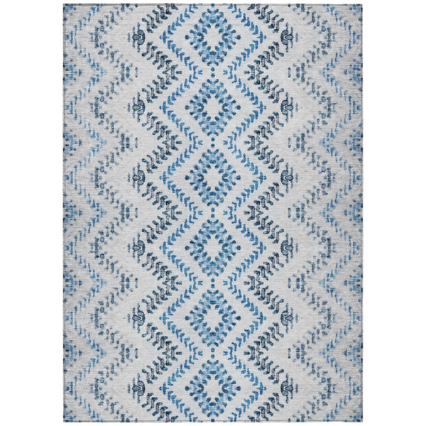 HomeRoots 5' Modern Geometric Washable Indoor/Outdoor Area Rug in Navy and Denim Blues for Versatile Spaces 10' X 14' 581550