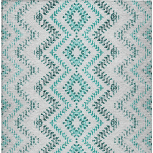 Homeroots 3' Stylish Green And Ivory Geometric Washable Area Rug For Indoor And Outdoor Spaces, Durable Design 10' X 14' Polyester 581562
