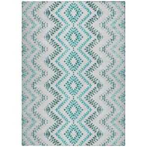 Homeroots 3' Stylish Green And Ivory Geometric Washable Area Rug For Indoor And Outdoor Spaces, Durable Design 10' X 14' Polyester 581562