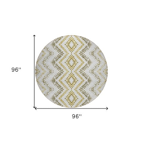 Homeroots 3' Stylish Green And Ivory Geometric Washable Area Rug For Indoor And Outdoor Spaces, Durable Design 8' Round Polyester 581565