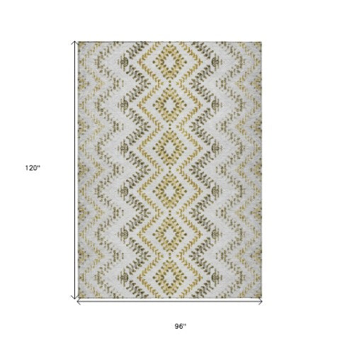 Homeroots 3' Stylish Green And Ivory Geometric Washable Area Rug For Indoor And Outdoor Spaces, Durable Design 8' X 10' Polyester 581566