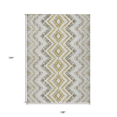 Homeroots 3' Stylish Green And Ivory Geometric Washable Area Rug For Indoor And Outdoor Spaces, Durable Design 9' X 12' Polyester 581567