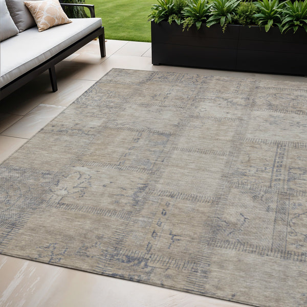 Homeroots 3' Beige Taupe And Brown Patchwork Washable Area Rug For Indoor Or Outdoor Spaces, Stylish & Durable 5' X 8' Polyester 581570