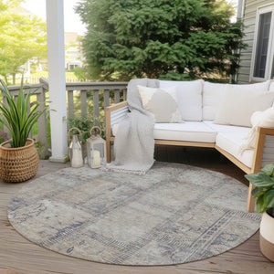 Homeroots 3' Beige Taupe And Brown Patchwork Washable Area Rug For Indoor Or Outdoor Spaces, Stylish & Durable 8' Round Polyester 581571