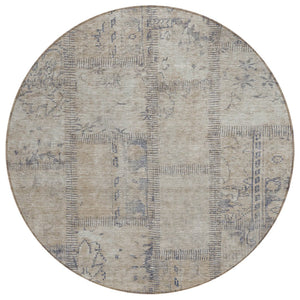 HomeRoots 5' Durable Beige Taupe Brown Patchwork Area Rug - Washable, Versatile for Indoor & Outdoor Use 8' Round 581571