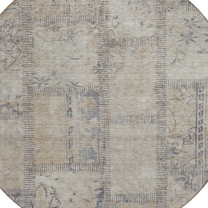 Homeroots 3' Beige Taupe And Brown Patchwork Washable Area Rug For Indoor Or Outdoor Spaces, Stylish & Durable 8' Round Polyester 581571