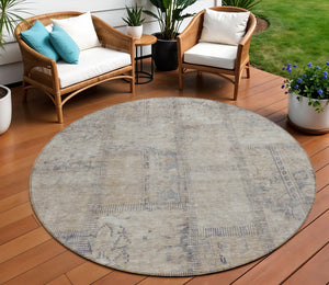 Homeroots 3' Beige Taupe And Brown Patchwork Washable Area Rug For Indoor Or Outdoor Spaces, Stylish & Durable 8' Round Polyester 581571
