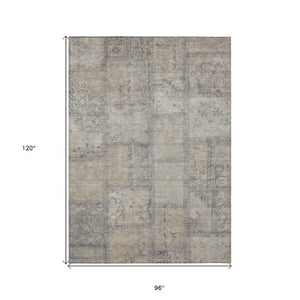 Homeroots 3' Beige Taupe And Brown Patchwork Washable Area Rug For Indoor Or Outdoor Spaces, Stylish & Durable 8' X 10' Polyester 581572