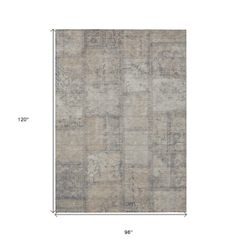 Homeroots 3' Beige Taupe And Brown Patchwork Washable Area Rug For Indoor Or Outdoor Spaces, Stylish & Durable 8' X 10' Polyester 581572