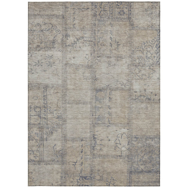 Homeroots 3' Beige Taupe And Brown Patchwork Washable Area Rug For Indoor Or Outdoor Spaces, Stylish & Durable 9' X 12' Polyester 581573