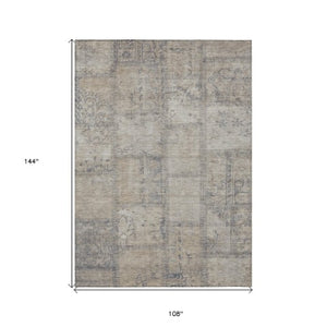 Homeroots 3' Beige Taupe And Brown Patchwork Washable Area Rug For Indoor Or Outdoor Spaces, Stylish & Durable 9' X 12' Polyester 581573