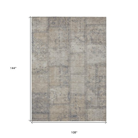 Homeroots 3' Beige Taupe And Brown Patchwork Washable Area Rug For Indoor Or Outdoor Spaces, Stylish & Durable 9' X 12' Polyester 581573