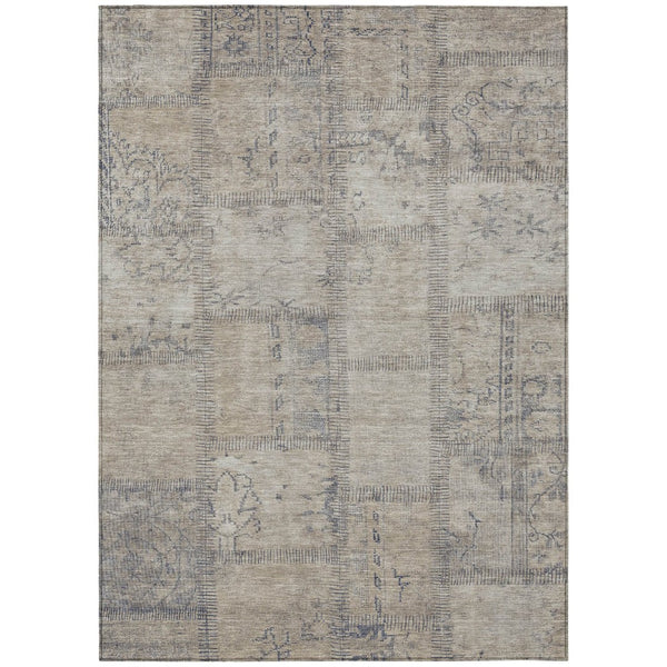 HomeRoots 5' Durable Beige Taupe Brown Patchwork Area Rug - Washable, Versatile for Indoor & Outdoor Use 10' X 14' 581574