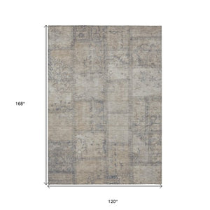 Homeroots 3' Beige Taupe And Brown Patchwork Washable Area Rug For Indoor Or Outdoor Spaces, Stylish & Durable 10' X 14' Polyester 581574